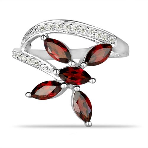 BUY 925 STERLING SILVER NATURAL GARNET GEMSTONE FLOWER  RING